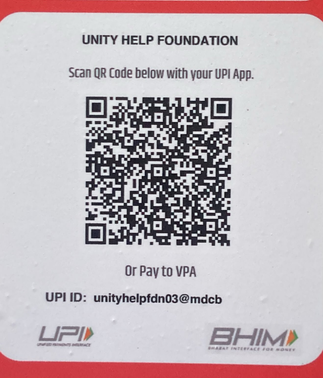 Unity Help Foundation UPI QR Code